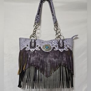 Cowgirl Trendy Purple Fringe Concealed Carry Western Handbag- Turquoise Concho